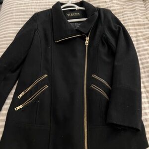 GUESS Black Trench Coat with Gold Zippers